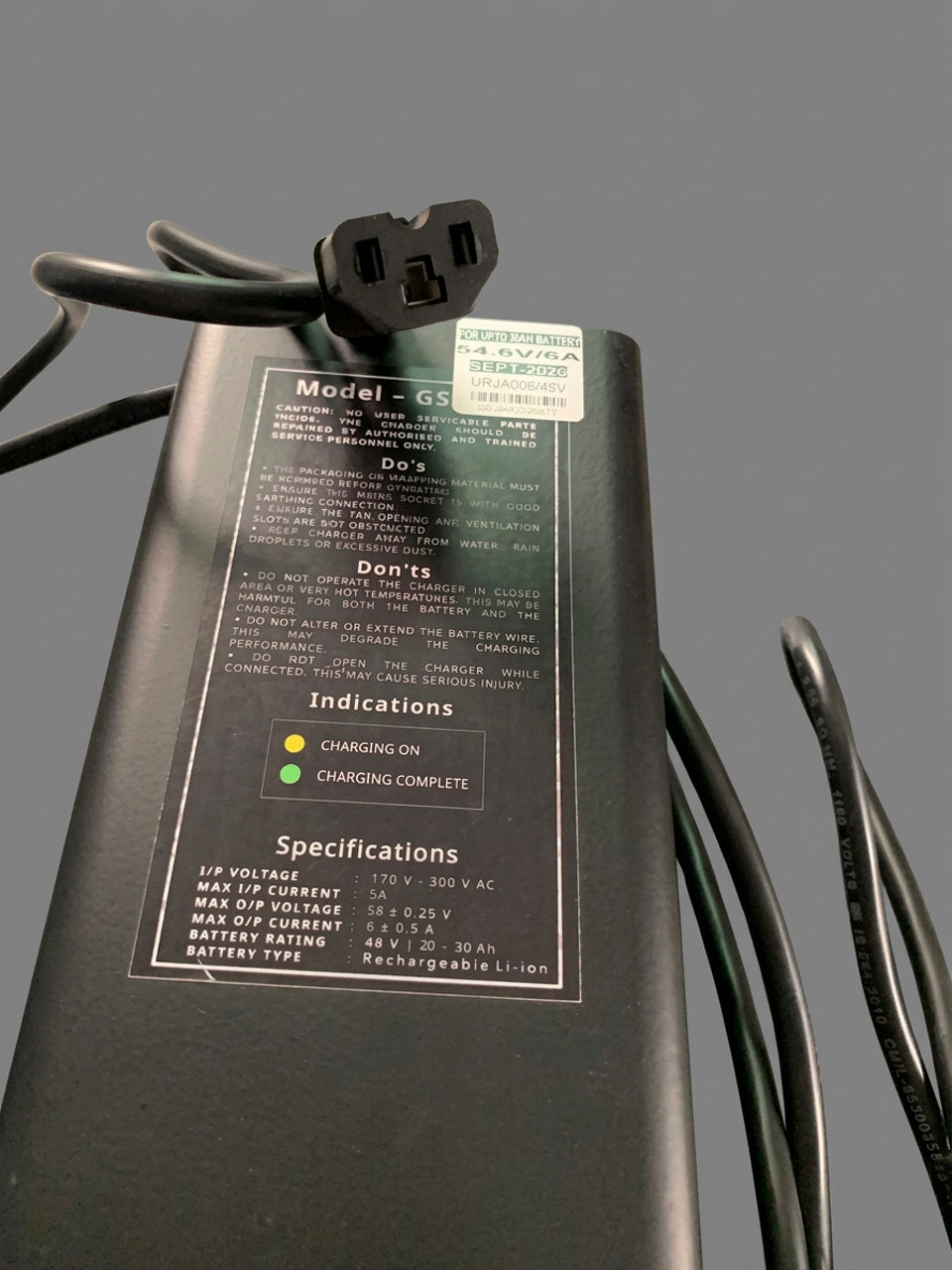 54.6V 6A Battery Charger for 48V LFP Battery for Electric Scooter | IEC 3 Pin Connector