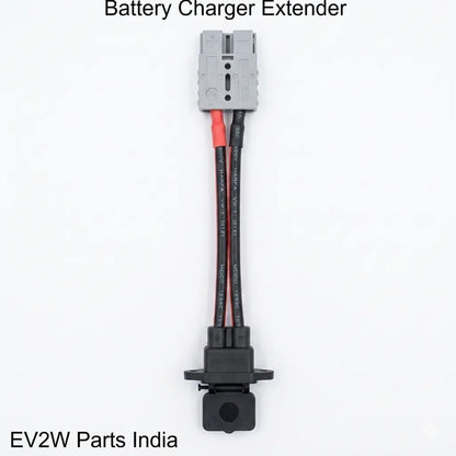 Battery charger extender with red and black wires on a white background, branded as EV2W Parts India.