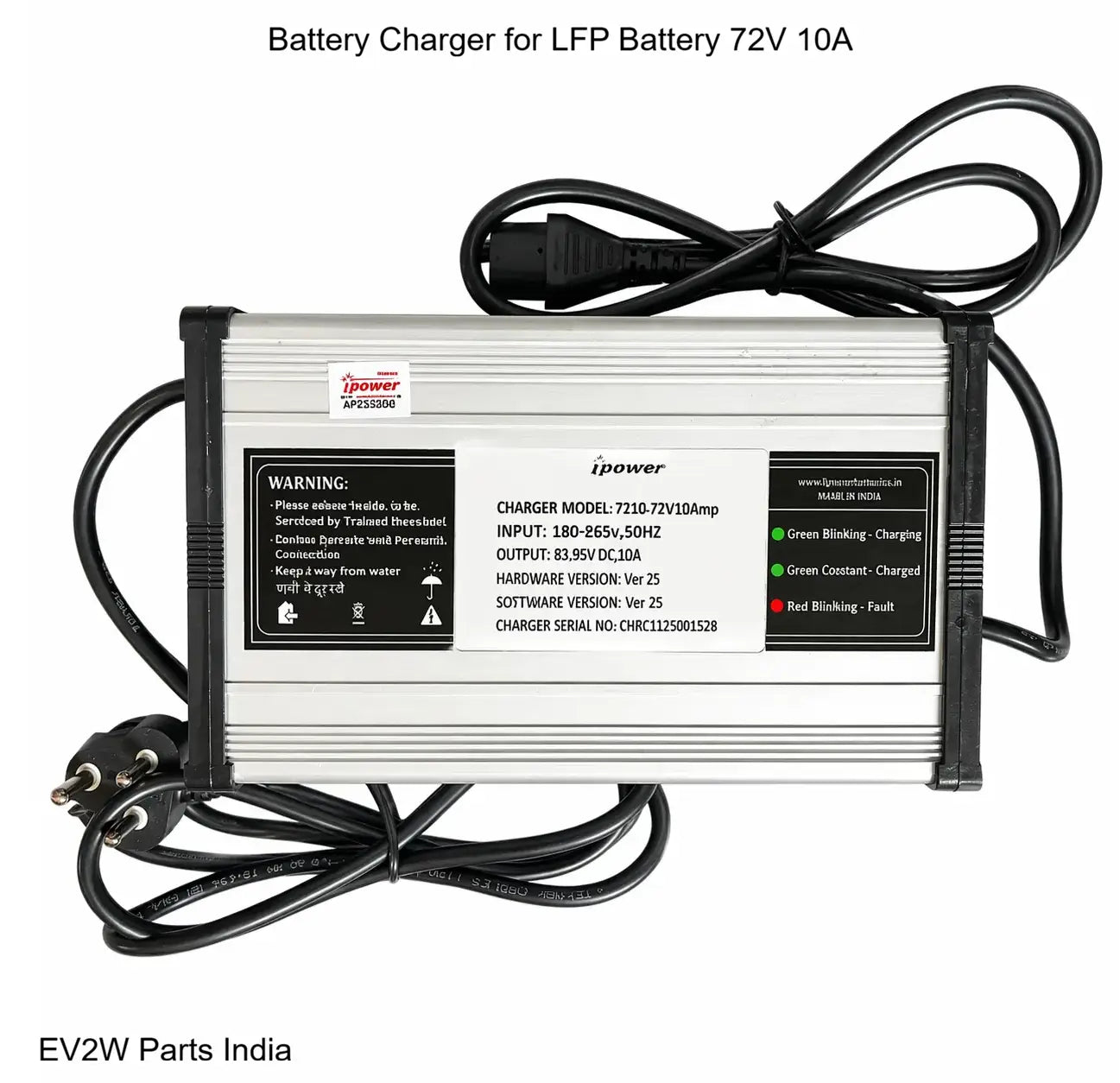 IPower 83.95V 10A Li-ion Battery Charger for 72V LFP EV Scooter – IEC 3 Pin Female Connector