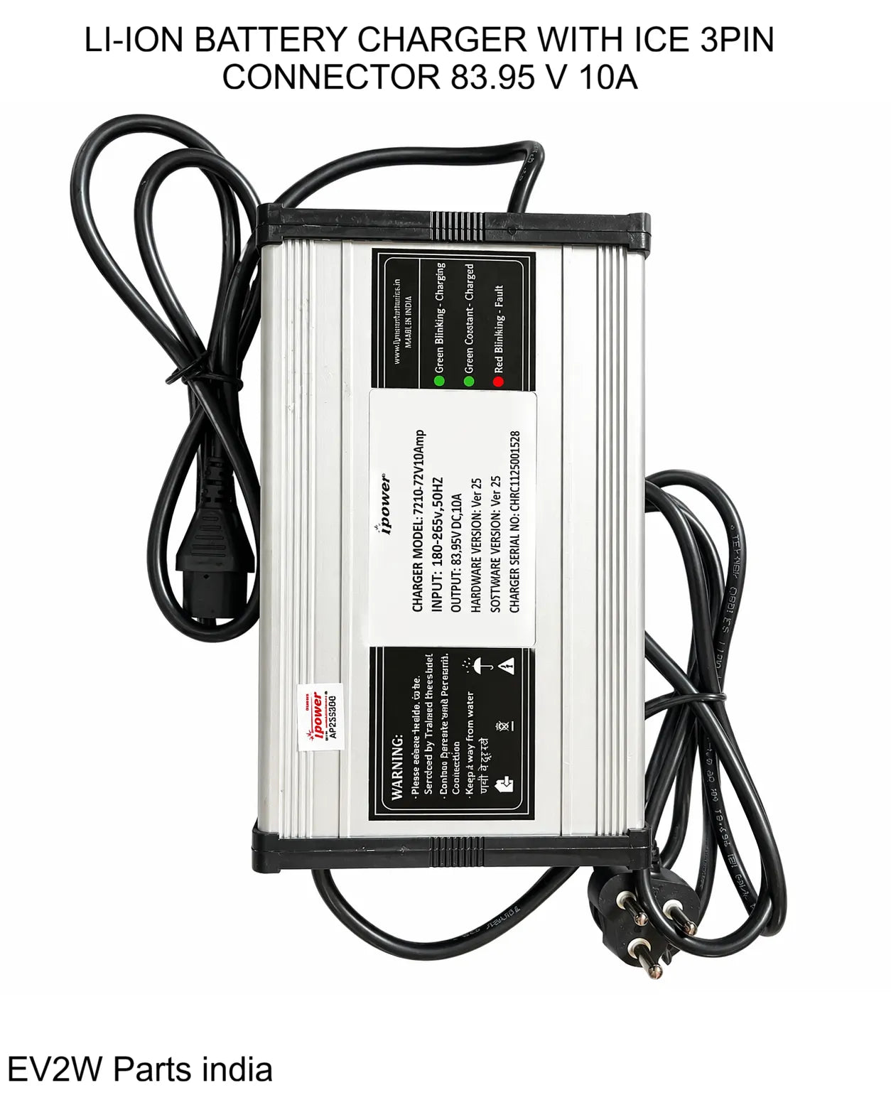 IPower 83.95V 10A Li-ion Battery Charger for 72V LFP EV Scooter – IEC 3 Pin Female Connector