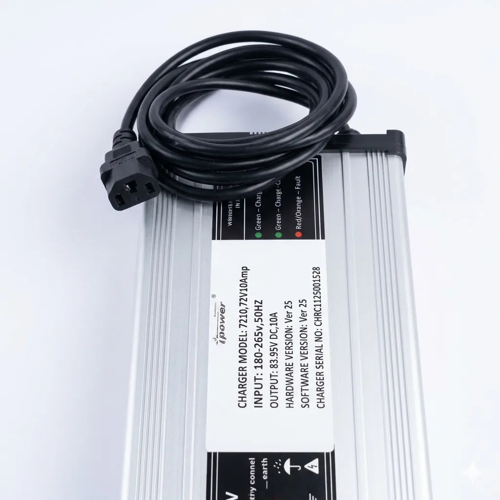 IPower 83.95V 10A Li-ion Battery Charger for 72V LFP EV Scooter – IEC 3 Pin Female Connector