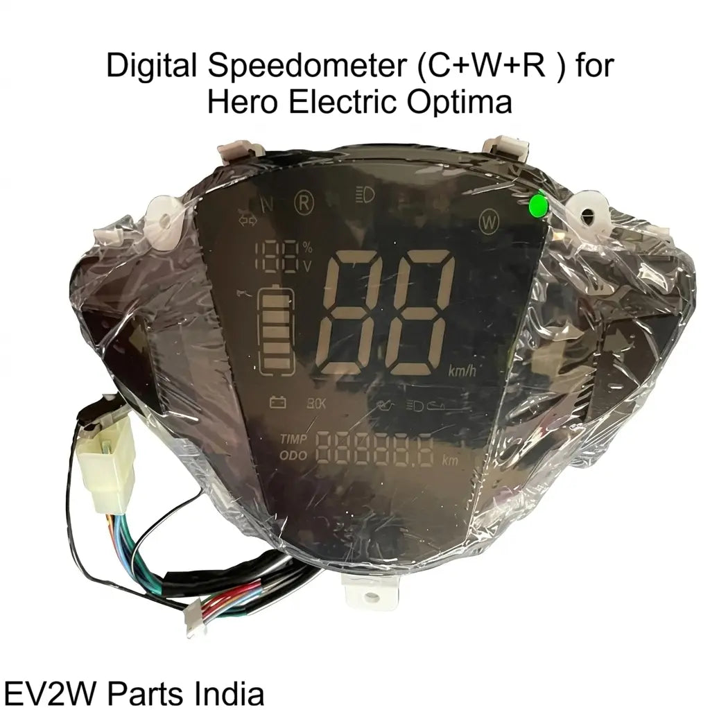 Digital LCD speedometer for Hero Electric Optima showing battery and cruise control icons