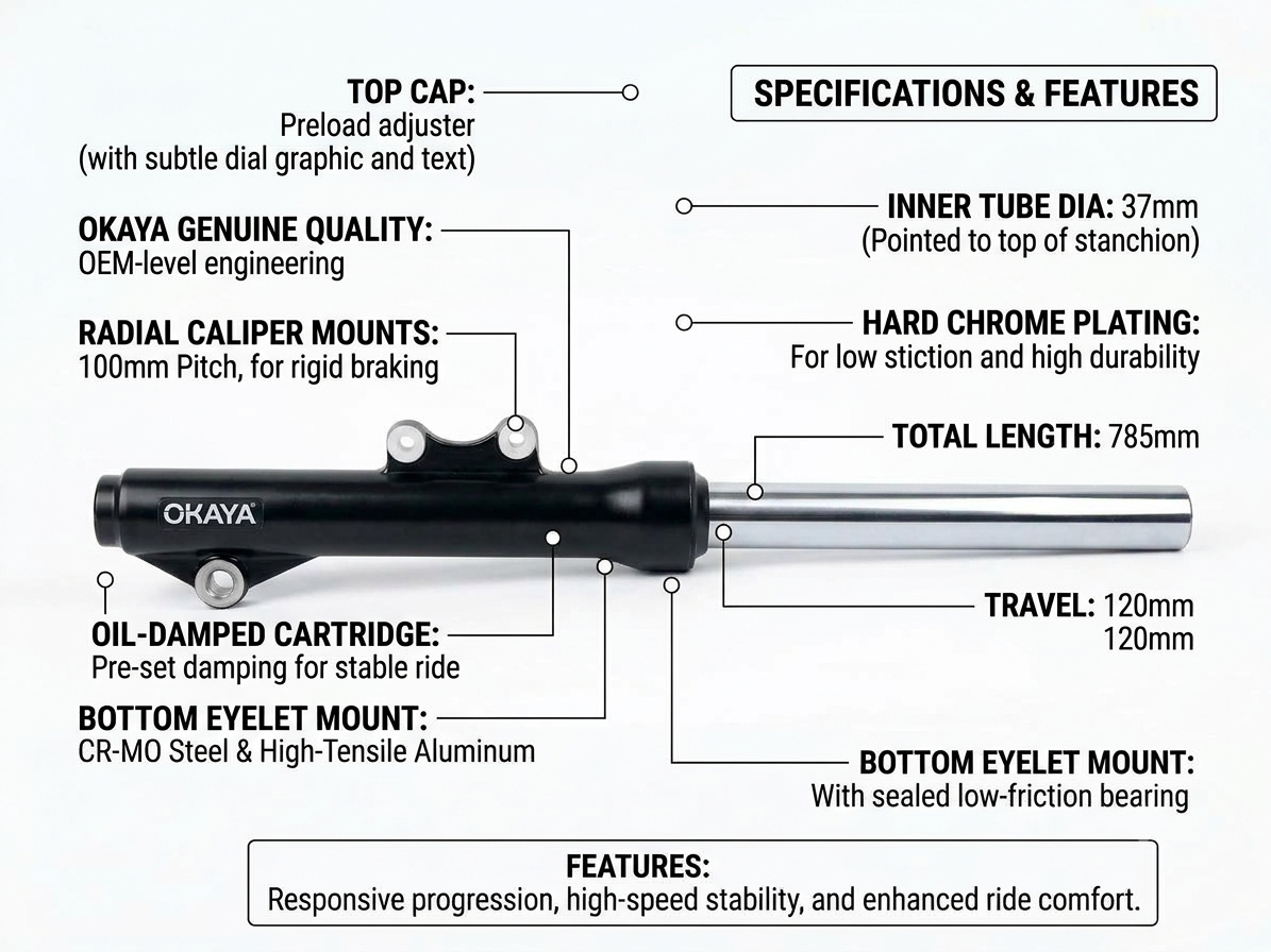 Front Telescopic Shock Absorber for OKAYA EV – Left Side | Safe-Stop Series
