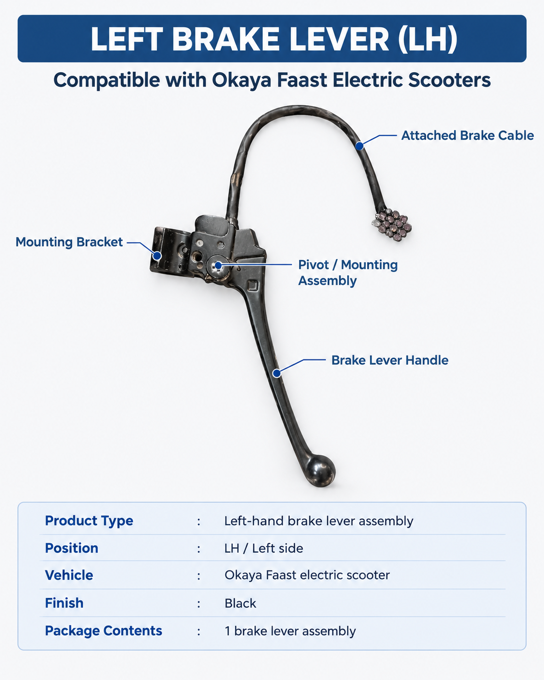 Left Brake Lever (LH) for Okaya Faast Electric Scooters