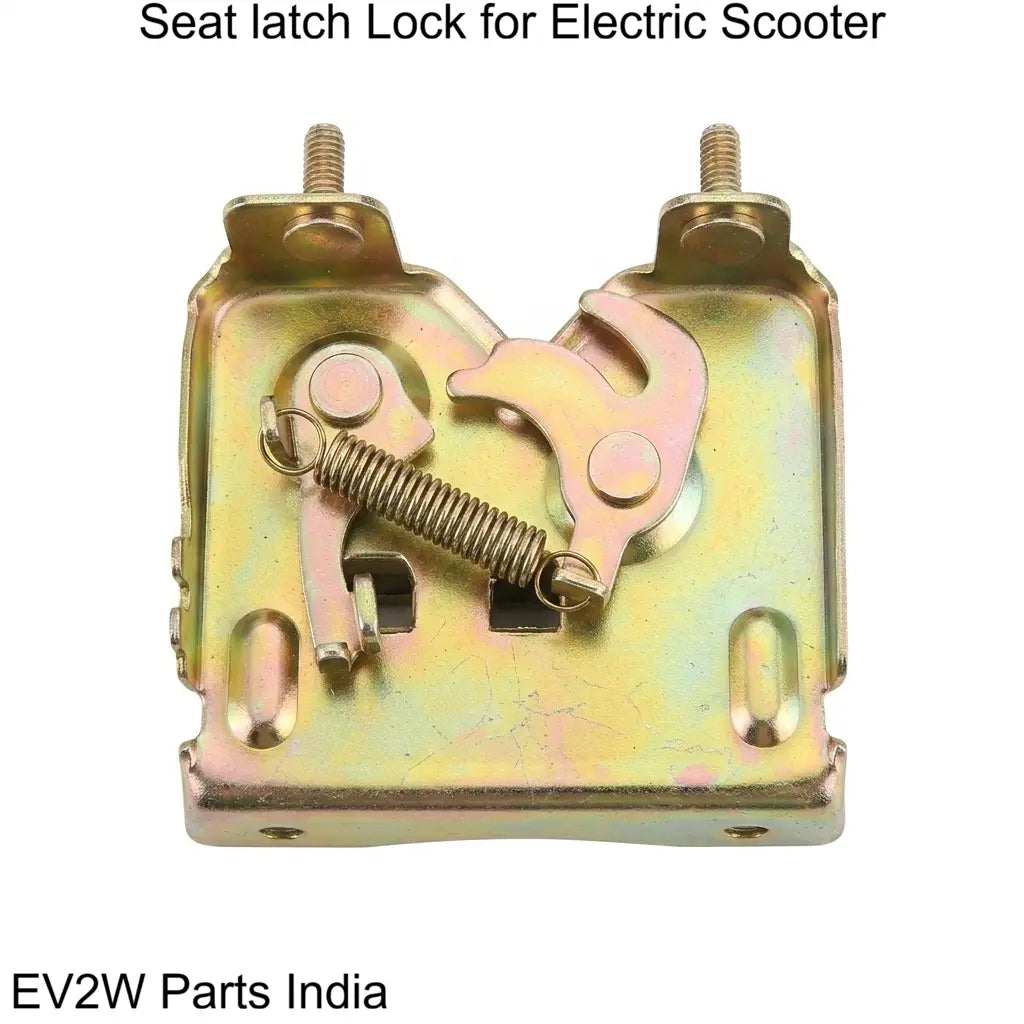 Seat latch lock for electric scooter with visible branding on a white background