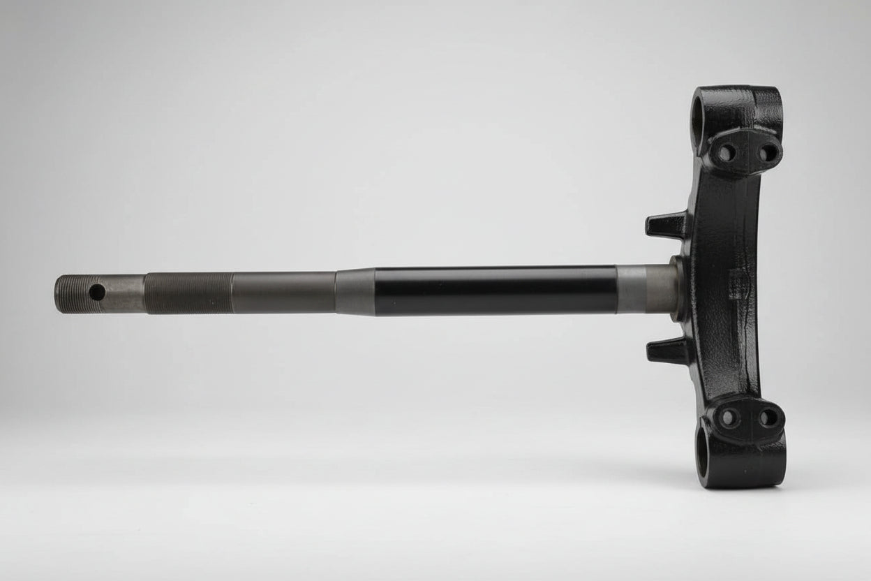 Black metal rod with a spherical end on a tiled floor