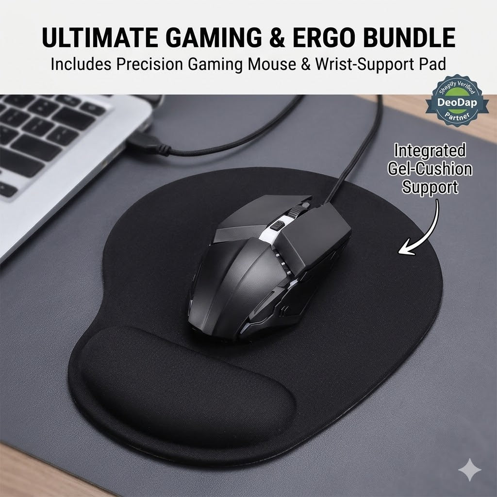 1600 DPI RGB Gaming Mouse & Gel Wrist Support Bundle | Ergo-Pro Series @ EV2W